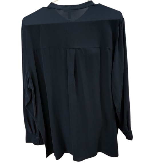 Eileen Fisher Mandarin Collar Silk Shirt in Dark Navy Size L. NWT - Picture 7 of 12